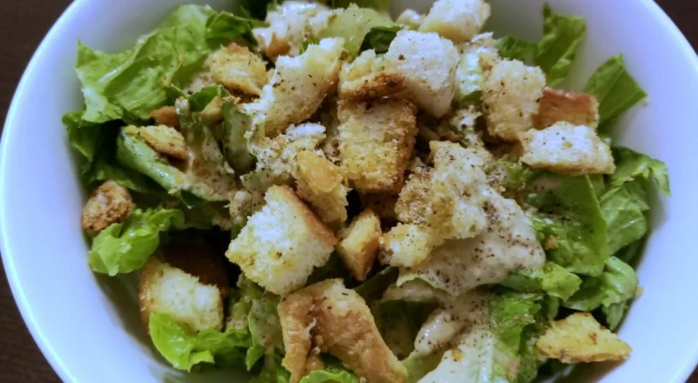 Vegan Caesar Salad with Seasoned Croutons