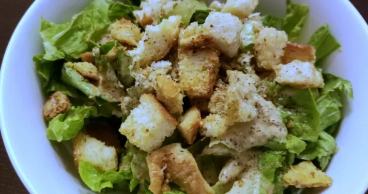 Vegan Caesar Salad with Seasoned Croutons